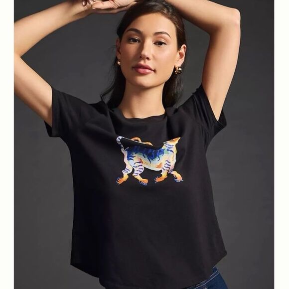 Anthropologie Maeve Sarah Gordon Tiger Graphic Tee Size Small - Picture 1 of 7